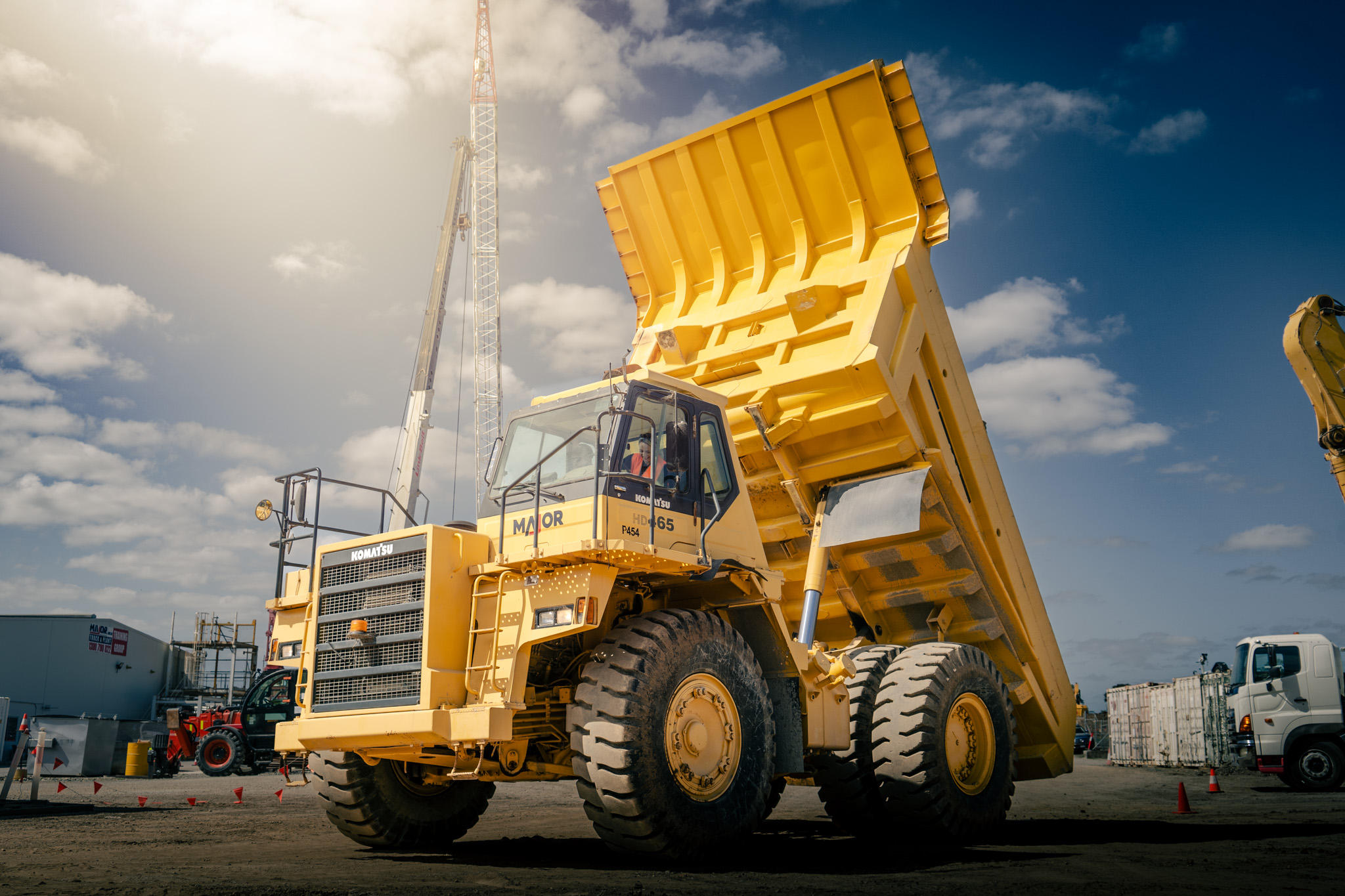 Dump truck on a construction site with gravel